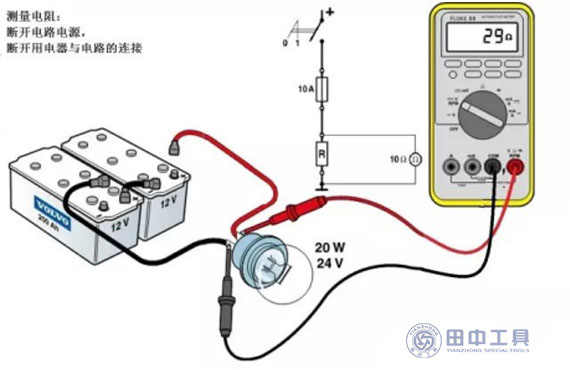 山东田中卡车维修万用表测量电阻（Ω）和通断图