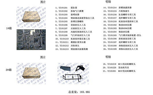 田中卡车维修工具设备--重汽MC11/MC07系列曼发动机维修专用工具装箱清单